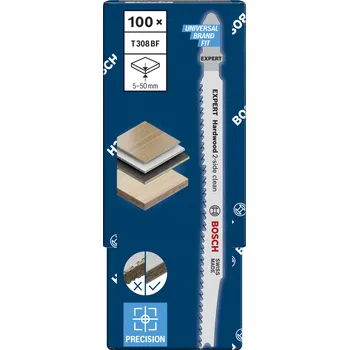 Pilový plátek 100x Pilový plátek (list) na laminované desky pro přímočaré - kmitací pily Bosch EXPERT Hardwood 2-side clean T 308 BF - 117mm (2608900546)