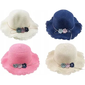 Klobouk Slaměný klobouk plážový letní světlý boho s květinami dětský dívčí 52