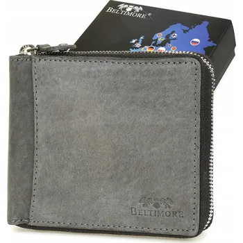 Peněženka Kožená peněženka na zip, velká, horizontální, RFiD, nubuk šedá Beltimore H01