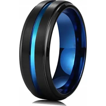 Prsten Černý prsten pečetní s modrou linií OCEL