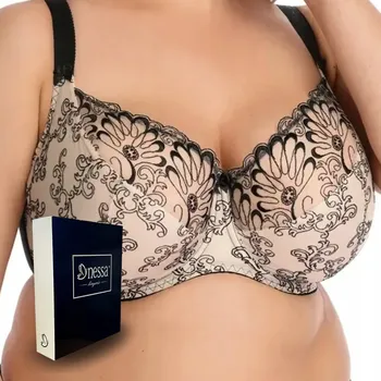 Podprsenka Nessa Tatuaż N500 Maxi béžovo-černá vyšívaná podprsenka s měkkými košíčky 105H SOFT