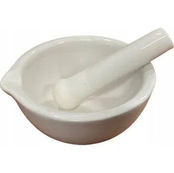 Porcelánová třecí miska s výlevkou a tloučkem, drsný povrch, objem 130 mm