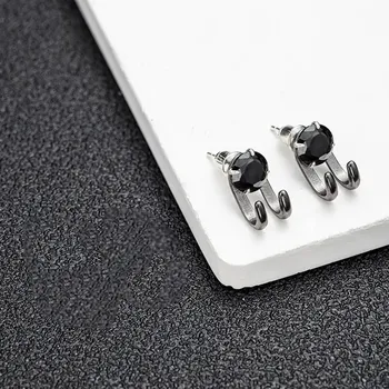 Náušnice Stříbrné stylové neobvyklé street wear náušnice se zirkony | náušnice šperk - černý