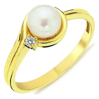 Prsten Zlatý prsten s perlou a zirkonem