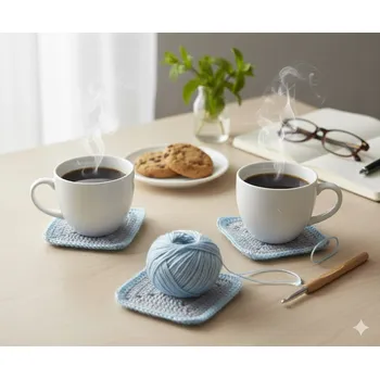Svíčka Háčkovaná sada 4 ks podložek - šedé s modrým