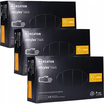 Vyšetřovací rukavice Nitrilové rukavice bez pudru Mercator Medical Black XS černé