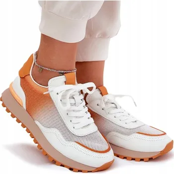 Dámské tenisky DÁMSKÉ SPORTOVNÍ BOTY KOŽENÉ S MŘÍŽKOU VINCEZA 66775 ORANŽOVÉ 37