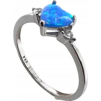 Prsten PRSTÝNEK DÁMSKÝ STŘÍBRNÝ RYZOST 935 S MODRÝM OPÁLEM SRDÍČKO VELIKOST 17
