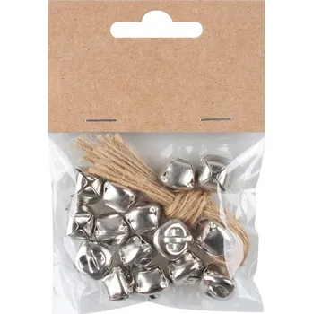 Stuha Rolničky o 1,5 cm s provázkem, 15 ks v sáčku, stříbrné 47003