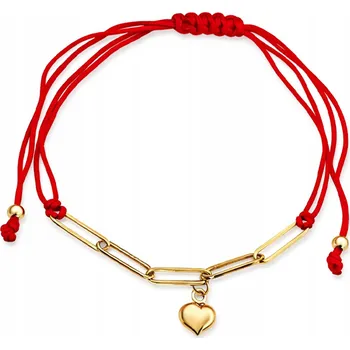 Náramek Zlatý náramek 585 červený provázkový srdce články