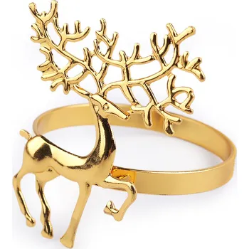 Vánoční dekorace Kovový kroužek na ubrousek vánoční jelen, malé, 4 zlatá