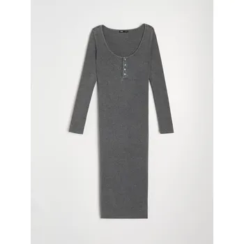 Dámské šaty Sinsay - Midi šaty s knoflíky u výstřihu - šedá - 099GY-90X - 099GY-90X-XS