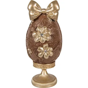 Čoko vajíčko na podstavci se zlatými květy a mašlí - 10*9*21 cm
