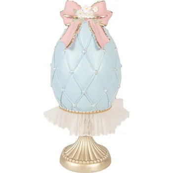 Modré vajíčko na podstavci se sukýnkou a mašlí - Ø 12*28 cm