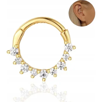 Náušnice OZDOBNÝ piercing clicker zlaté barvy se zirkony STŘÍBRO 925 do LOBE 1,2/8