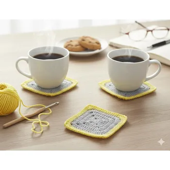 Svíčka Háčkovaná sada 4 ks podložek - šedé se žlutým