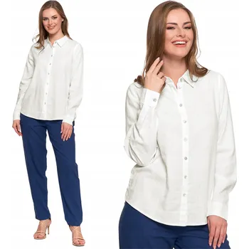 Dámská košile Moraj dámská košile s dlouhým rukávem, bez vzoru, bílá. Lněná dámská košile, velikost 3XL
