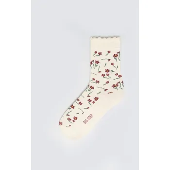 Pánské ponožky Dlouhé PONOŽKY květinové ponožky BIG STAR , krémové, Lula 102, velikost 37-39