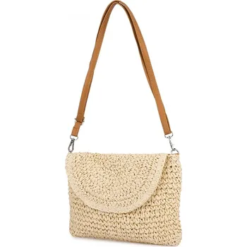 Stylová malá kabelka psaníčko z rafie přes rameno s pleteným vzorem, 2 popruhy
