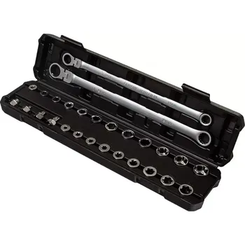 Klíč OBOUSTRANNÉ RÁČNOVÉ OČKOVÉ KLÍČE A PRŮCHOZÍ HLAVICE, SADA 27 DÍLŮ M58595