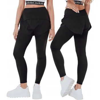 Dámské legíny Dámské sportovní legíny 2v1 s vysokým pasem černé UY2722 - M