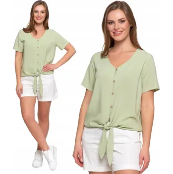 Dámská halenka DÁMSKÁ BLŮZA S VÁZÁNÍM VISKÓZA S PŘÍMĚSÍ LNU MORAJ ZELENÁ XL