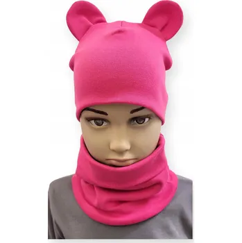 Čepice Souprava ČEPICE + NÁKRČNÍK 92-98-104 dětská souprava s UŠIMA 46-50 AMARANTOVÁ