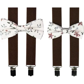 Hnědý set s květovaným motýlkem pro tátu a syna