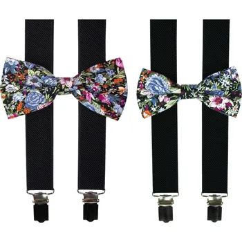 Motýlek Černý set s květovaným motýlkem pro tátu a syna