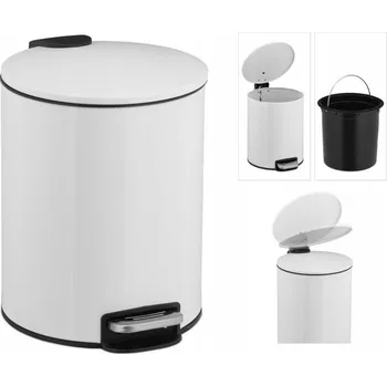 Odpadkový koš Kosz Na Śmieci Bílý odpadkový koš 5 l s tichým dovíráním a pedálem pro otevírání, moderní