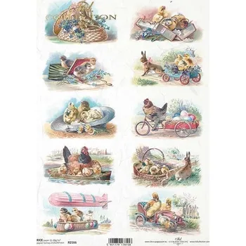 Umělecký papír Rýžový papír na decoupage ITD - Zajíc, kuře, slepička - R2166