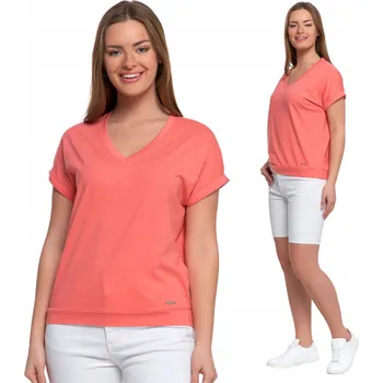 Dámské tričko Bavlněné dámské tričko s příměsí modalu a výstřihem do V RŮŽOVÉ MORAJ S