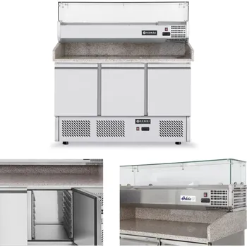 Hendi Chladicí stůl na pizzu, 3-dveřový, s nástavbou a pracovní deskou