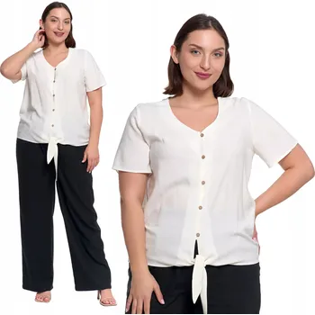 Dámská halenka DÁMSKÁ BLŮZKA S VÁZÁNÍM VISKÓZA S PŘÍMĚSÍ LNU MORAJ BÍLÁ S