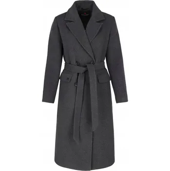 Dámský kabát Grafitový dámský zimní dlouhý dvouřadý kabát VOLCANO J-MIKELA L