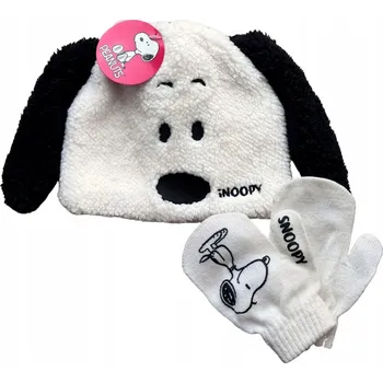 Čepice Sada čepice a rukavice PEANUTS SNOOPY dětská bílá se psem zimní velikost 50