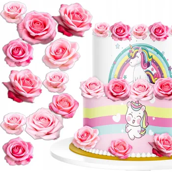 Obraz Vaflové Růžové KVĚTINY RŮŽE na dort - OZDOBA DEKORACE Jedlé - 32 ks