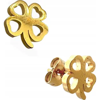 Náušnice KLASICKÉ DÁMSKÉ NÁUŠNICE ZLATÉ OCEL CHIRURGICKÁ JETELOVÉ LÍSTKY PUSSETY