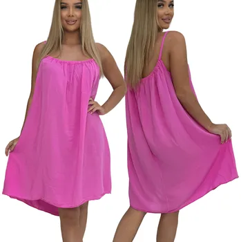 Dámské šaty LETNÍ Šaty na ramínka MINI růžová hot pink L