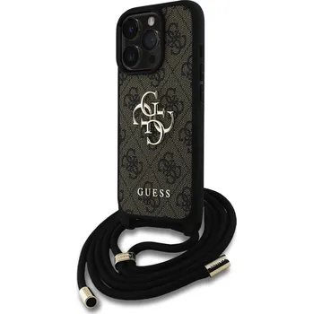Pouzdro na mobilní telefon Guess Ochranný kryt s crossbody popruhem pro iPhone 16 Pro hnědé