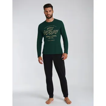 Pánské pyžamo Pyžamo Imress 40952-79X Tmavě zelená a černá - Henderson XXL