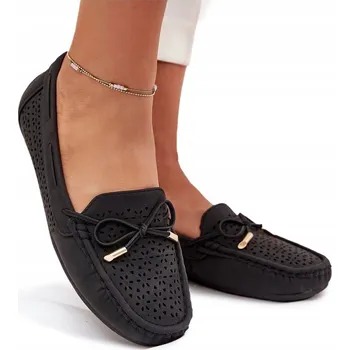 Dámské mokasíny Dámské mokasíny z eko kůže s prolamovaným vzorem, černé, velikost 39