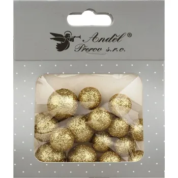 Vánoční dekorace Kuličky zlaté polystyrénové glitrové 12x1,5 cm a 6x2 cm, 12 ks 2075