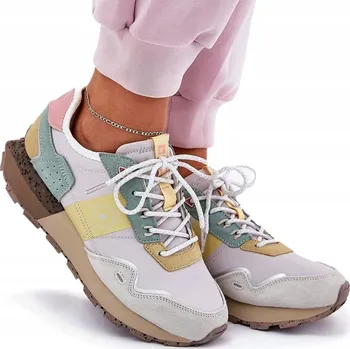 Dámské tenisky LEHKÉ SEMIŠOVÉ TENISKY BIG STAR RR274244 HI-POLY SYSTEM ŠEDO-ŽLUTÉ 41