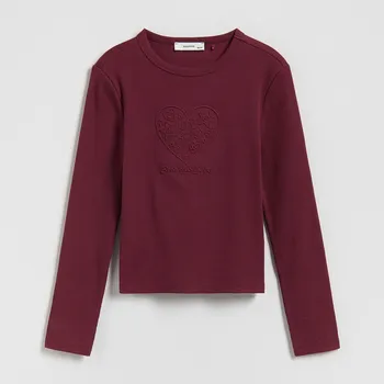 Dětská móda Reserved - Tričko s&nbsp;plastickou aplikací - hnědá - 838HT-83X - 838HT-83X-158