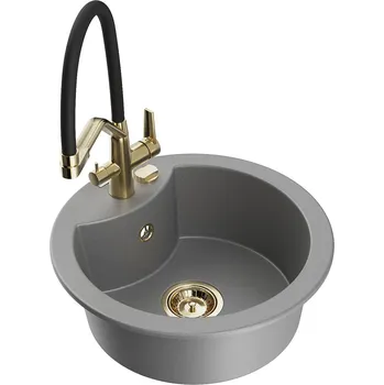 Granitový dřez MEXEN/S - Diego granitový dřez 1-miska včetně baterie Duo, šedá 6512-71-671701-57-G