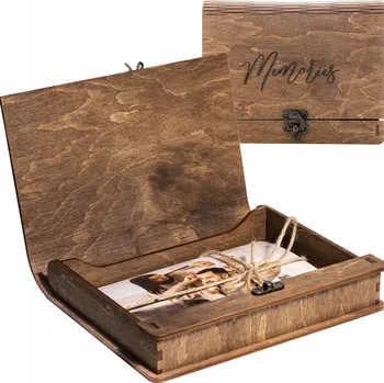 Krabička na fotografie 10x15 cm dřevěný album tmavý dub vintage s gravírováním