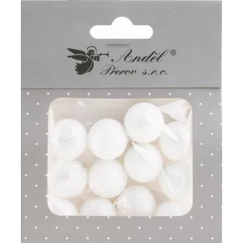 Vánoční dekorace Kuličky bílé polystyrénové glitrové 2 cm, 12 ks 2074