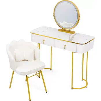 Toaletní stolek Toaletní stolek s LED zrcadlem 100 cm bílý Verdiro + křeslo