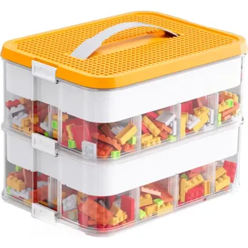 Úložný box Dvoupatrový organizér na kostky a hračky s přihrádkami – oranžový